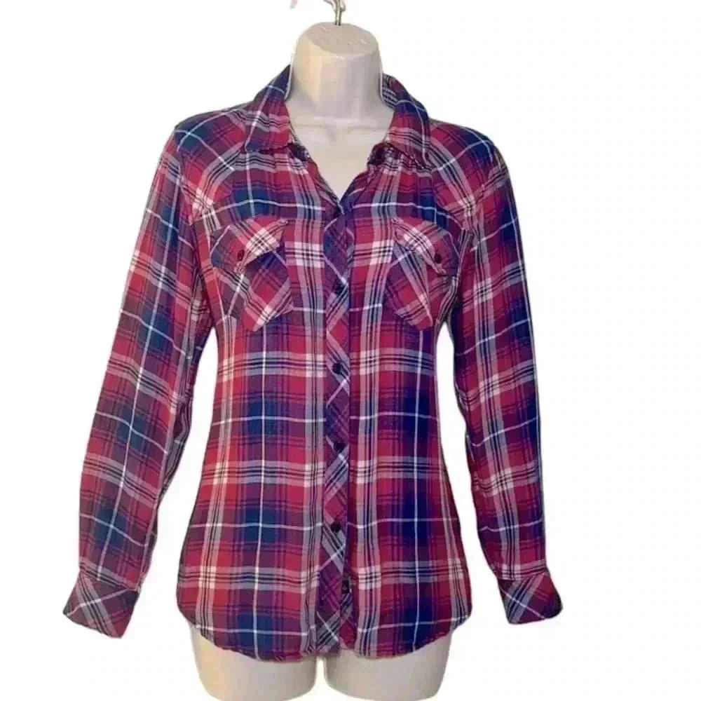 Rails Kendra Plaid Button Down Shirt Blue Red White XS - Picture 2 of 9